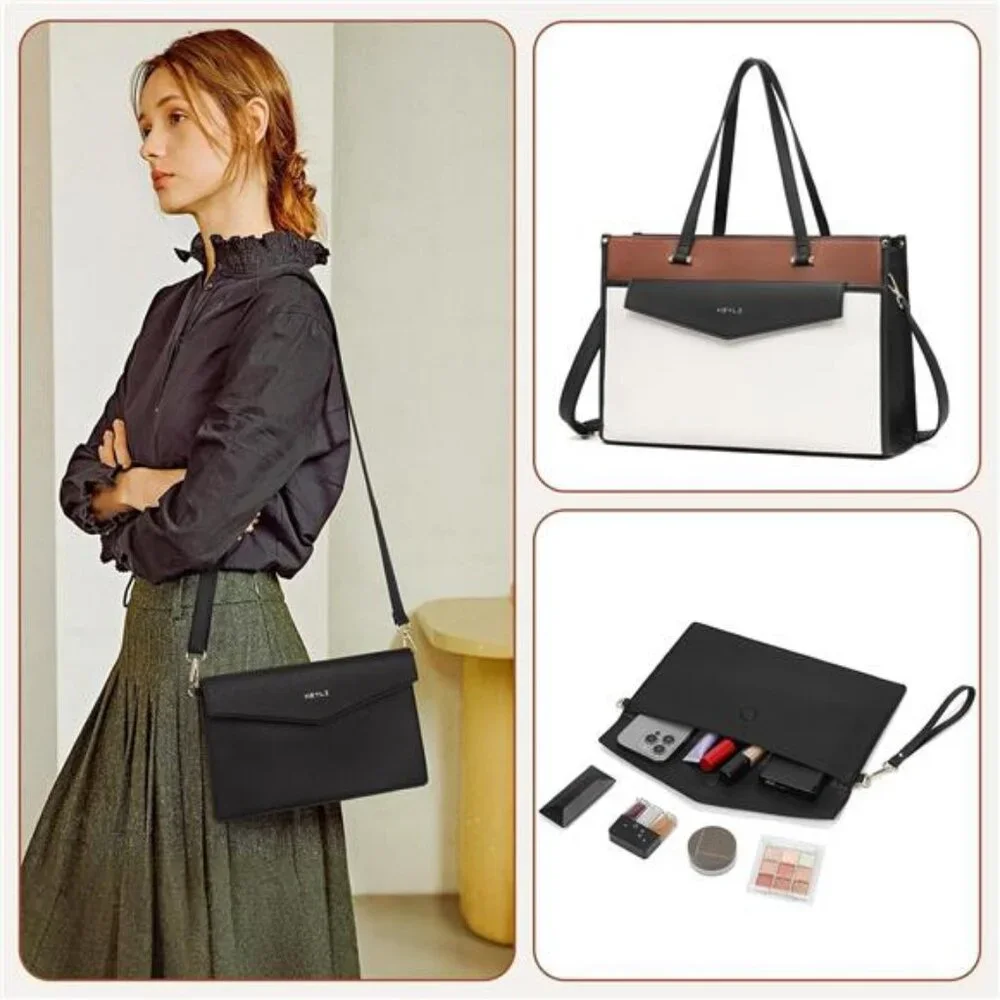 3pcs Laptop Bag for Women 15.6 Inch Leather Work Tote Bags Professional Business